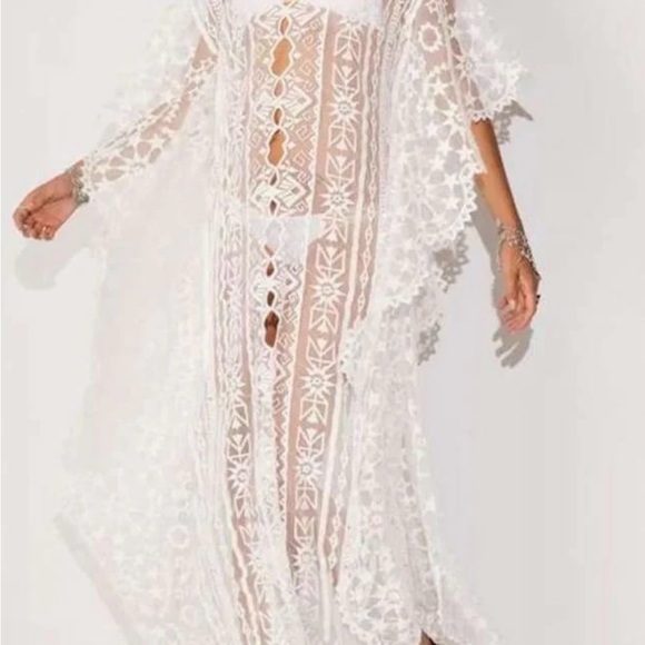 Cream/off white long tunic top/dress & beach coverup with  3/4 sleeves. Perfect. - Picture 1 of 7
